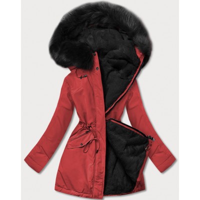 Teplá dámska zimnú bunda červeno-čierna (W610)
