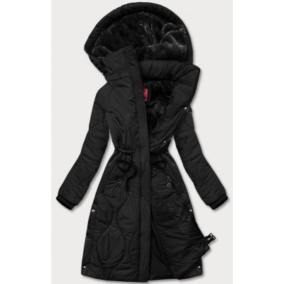 Dámska dlhá zimná bunda po kolená čierna (M-21601)