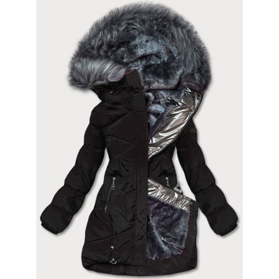 Prešívaná dámska zimná bunda čierno-grafitová (M-21015)