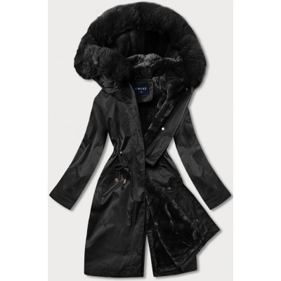 Teplá dámska kožušinová zimná bunda čierna (B537-1)