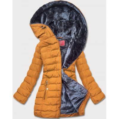 Dámska zimná bunda s kožušinou tmavožltá (M-13)