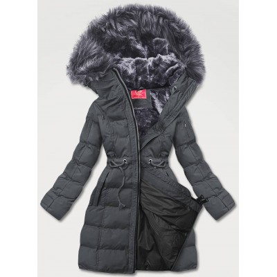 Dámska zimná bunda s kapucňou tmavošedá (M-21603)