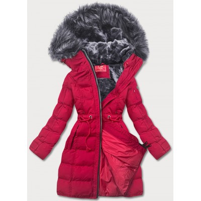 Dámska zimná bunda s kapucňou červená  (M-21603)