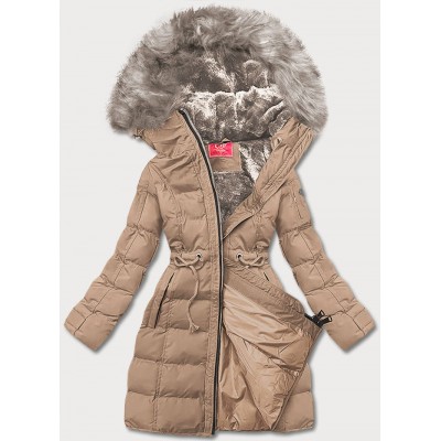 Dámska zimná bunda s kapucňou tmavobéžová (M-21603)