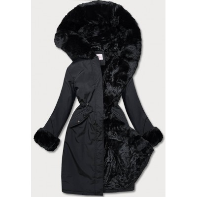 Dámska zimná bunda  s kožúškom čierna (W635)