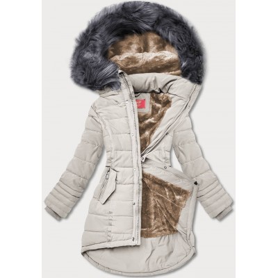 Asymetrická dámska zimná bunda svetlobéžová (M-21301)