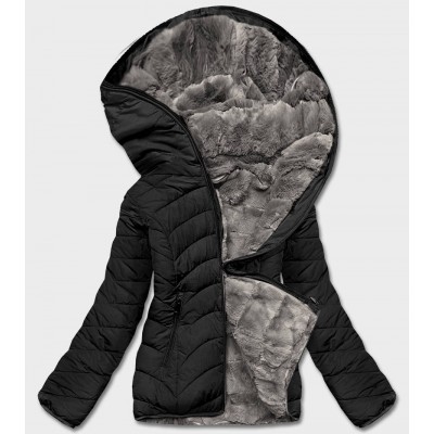Dámska obojstranná zimná bunda čierno-šedá (2M-21507)