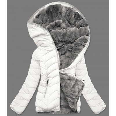 Dámska obojstranná zimná bunda smotanovo-šedá (2M-21507)