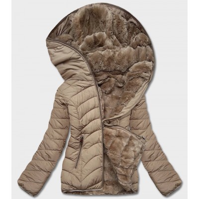 Dámska obojstranná zimná bunda béžová (2M-21507)