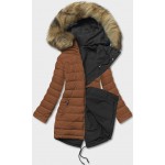 Dámska obojstranná zimná bunda čierno-karamelová (2M-21508)