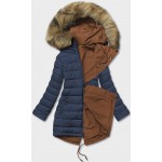 Dámska obojstranná zimná bunda karamelovo-tmavomodrá (2M-21508)