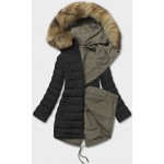 Dámska obojstranná zimná bunda khaki-čierna (2M-21508)