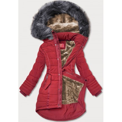 Asymetrická dámska zimná bunda tmavočervená  (M-21301)