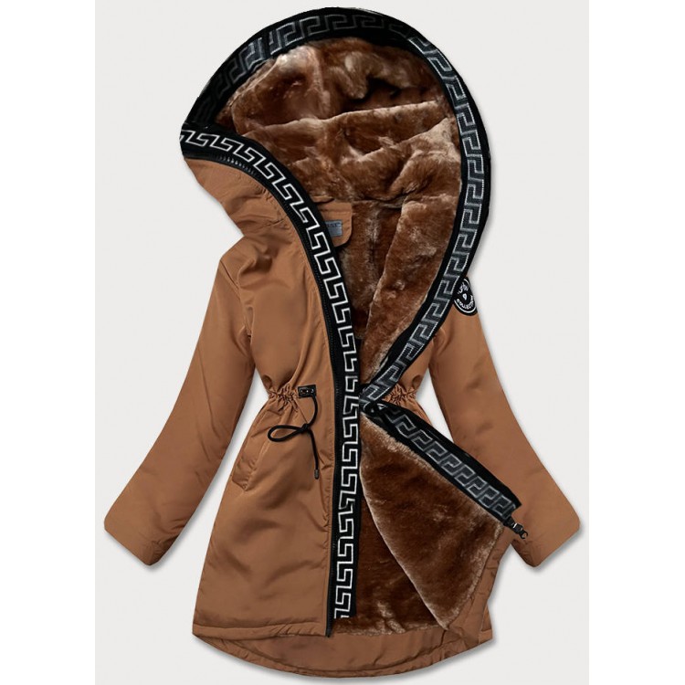 Dámska bunda s kožúškom karamelova (B8116-22)