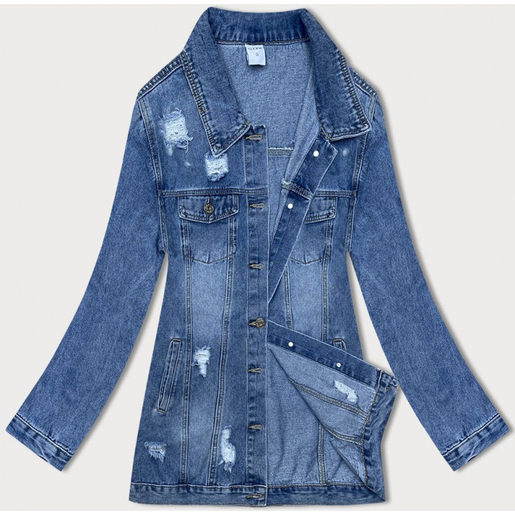 Dlhá dámska jeansová bunda modrá  (GD8728-LK)