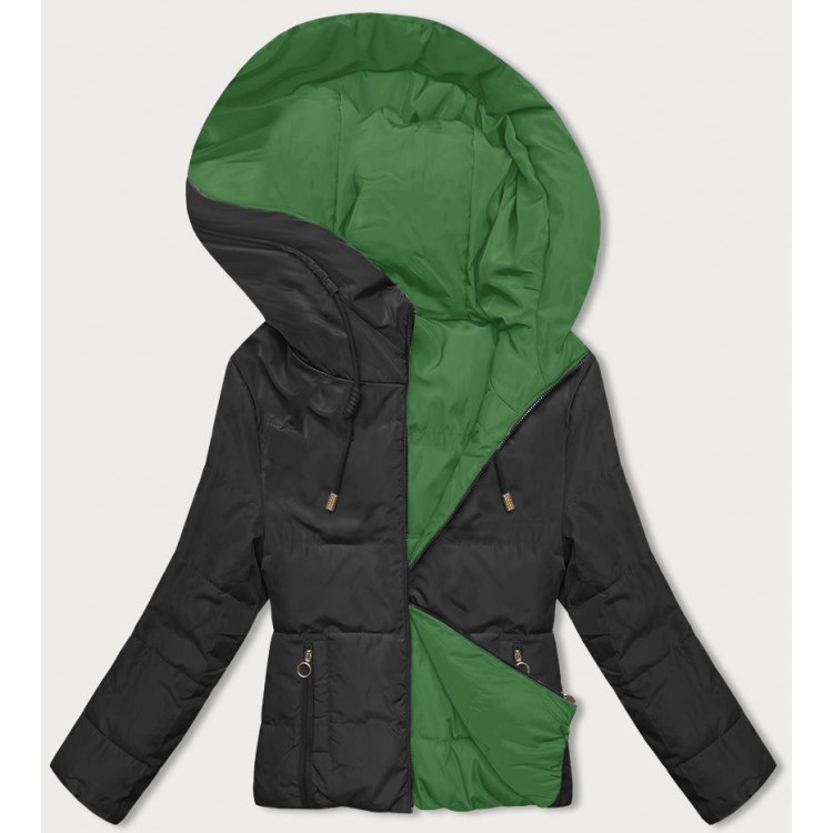 Obojstranná prechodná bunda s kapucňou čierno-zelená  (B8181-1082)