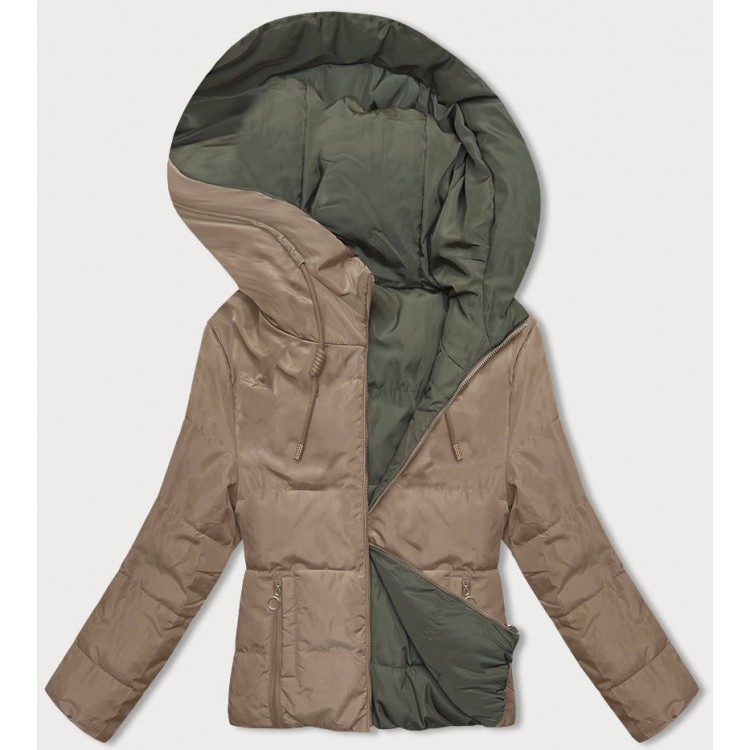 Obojstranná prechodná bunda s kapucňou béžova-khaki  (B8181-101011)