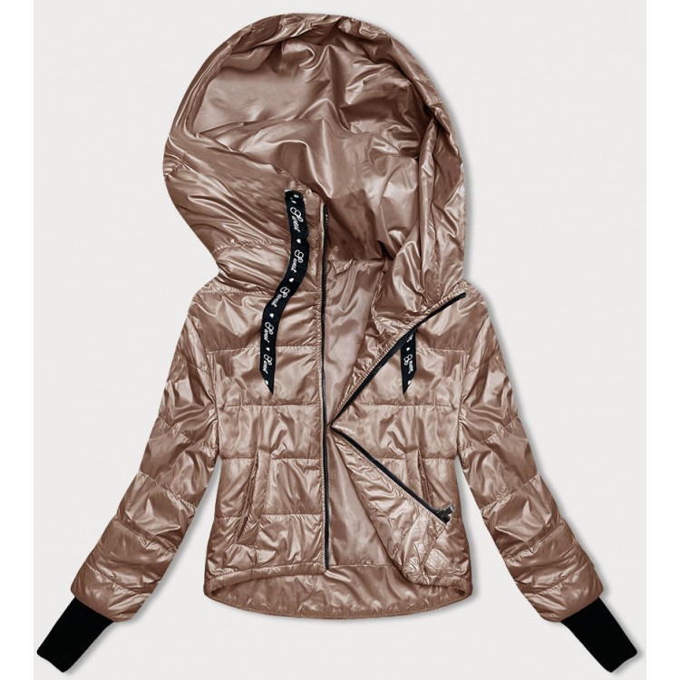 Dámska jesenná bunda s látkovými rukávmi  karamelová  (B8188-101)