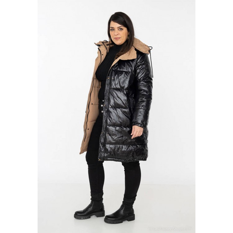 Hrubá dámska zimná bunda čierno-bezova  (V768G)