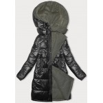 Hrubá dámska zimná bunda čierna - khaki  (V768G)