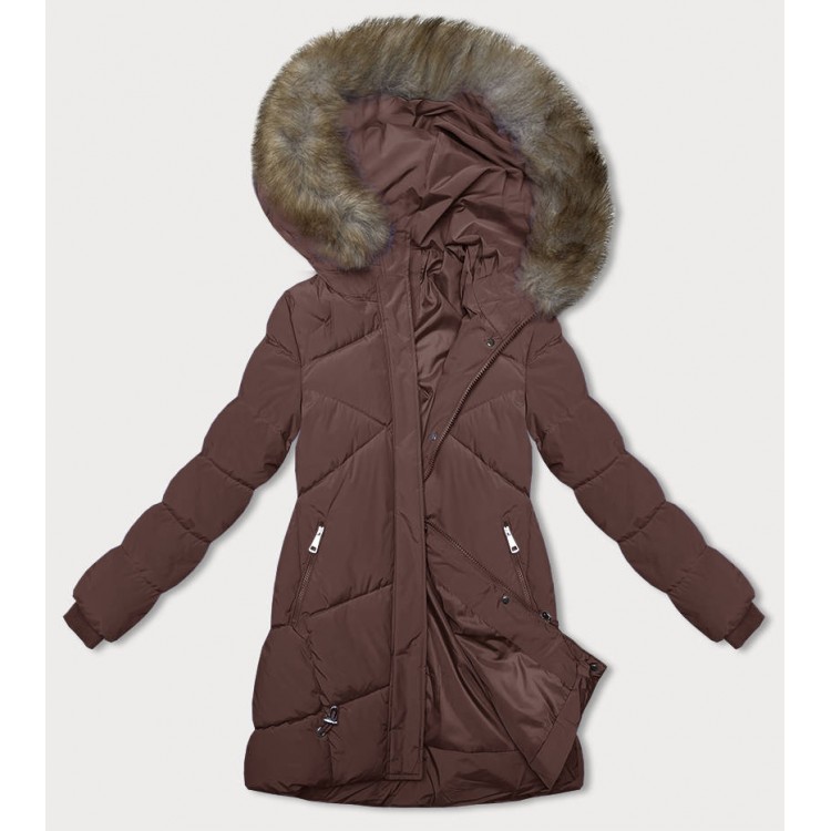 Dámska zimná bunda s kapucňou hneda  (LHD-23015)