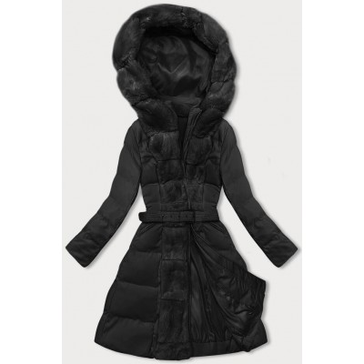 Dámska zimná bunda s ozdobnou kožušinou čierna  (5M3158-392)