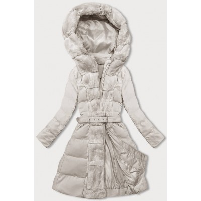 Dámska zimná bunda s ozdobnou kožušinou ecru  (5M3158-254)