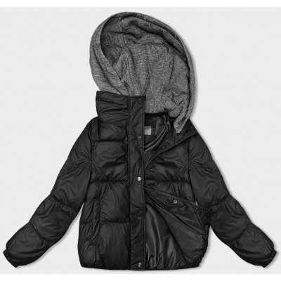Dámska zimná bunda s teplákovou kapucňou čierna (B8213-1)
