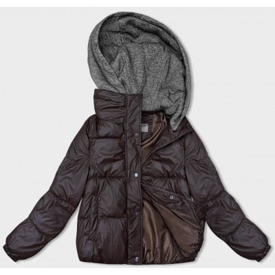Dámska zimná bunda s teplákovou kapucňou hneda  (B8213-14)