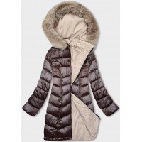 Dámska obojstranná zimná bunda hnedo-béžová (B8203-14046)