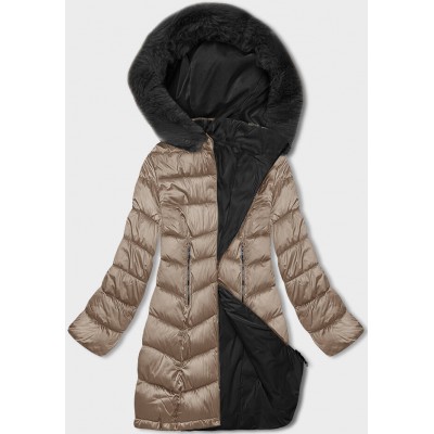 Dámska obojstranná zimná bunda béžovo-čierna (B8203-1201)
