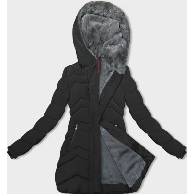 Dámska zimná bunda s kožúškom čierna  (LHD-23023)