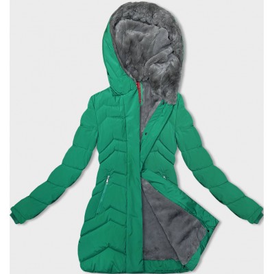 Dámska zimná bunda s kožúškom zelena  (LHD-23023)