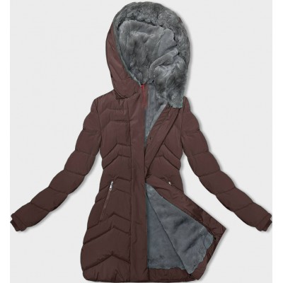 Dámska zimná bunda s kožúškom hneda  (LHD-23023)