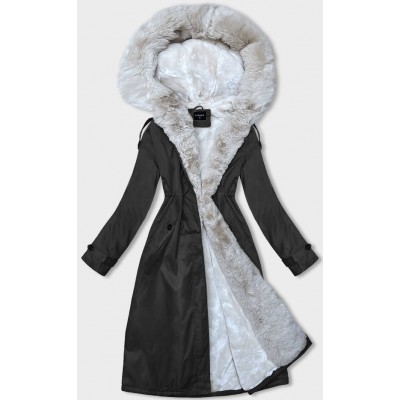 Dámska zimná bunda parka čierno-béžová  (B557-1046)