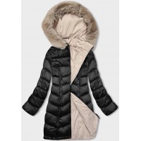 Obojstranná dámska zimná bunda čierno-béžová (B8202-1046)