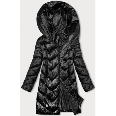 Dámska zimná bunda s asymetrickým zipsom čierna  (B8167-1)