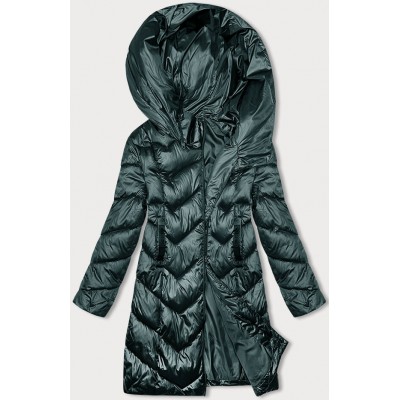 Dámska zimná bunda s asymetrickým zipsom tmavozelená (B8167-10)