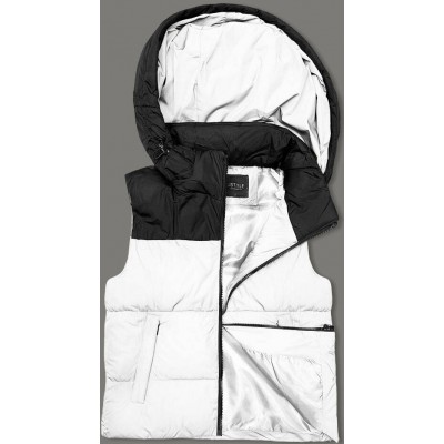 Krátka dámska vesta s kapucňou bielo- čierna  (16M9112-281)