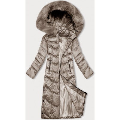 Dlha dámska zimná bunda s kapucňou S'west bežova (B8198-12)