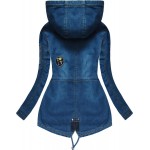Dámska prechodná bunda jeansová s nášivkami modrá (W523)