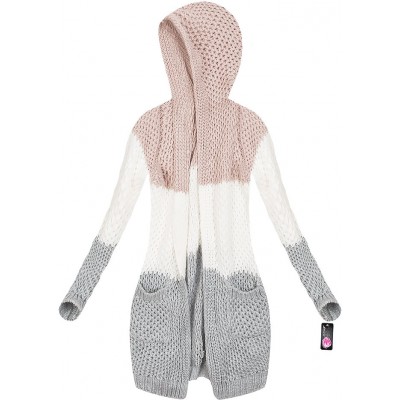 Dámsky dlhý sveter kardigan s kapucňou šedo-ružový (60ART)