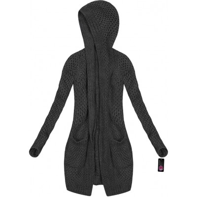 Dámsky dlhý sveter kardigan s kapucňou čierny (61ART)