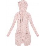 Dámsky dlhý sveter s kapucňou ružový (67ART)