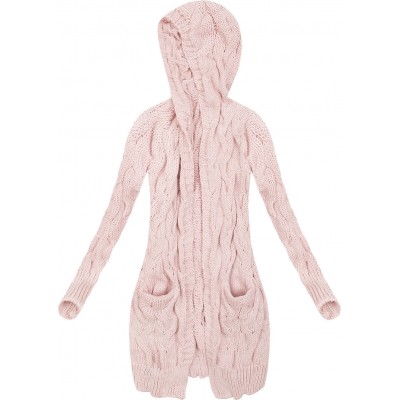 Dámsky dlhý sveter s kapucňou ružový (67ART)