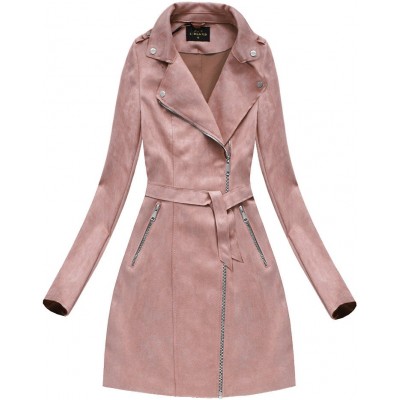 Dámsky zamatový kabát ružový (6004)